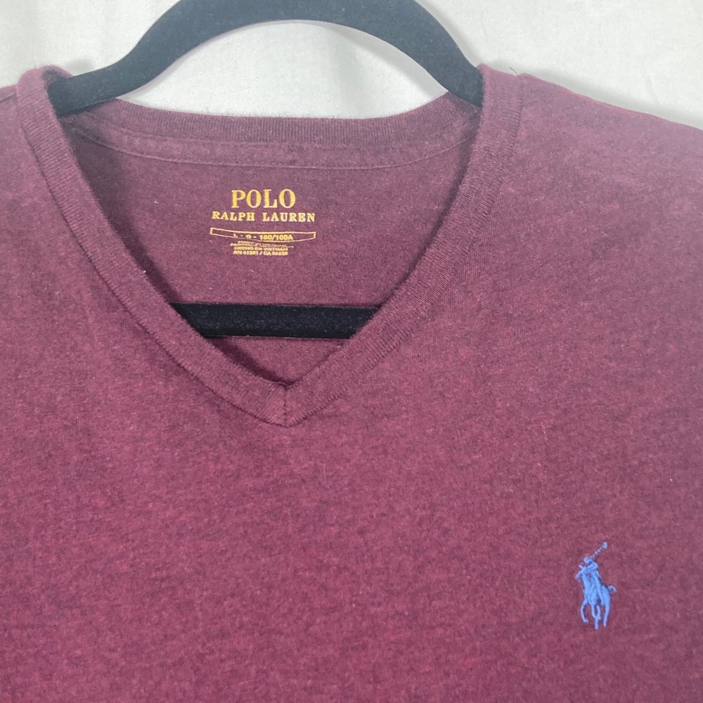 Polo by Ralph Lauren Sz L Men's Maroon V-Neck Tee Preppy Clubhouse - Picture 2 of 5